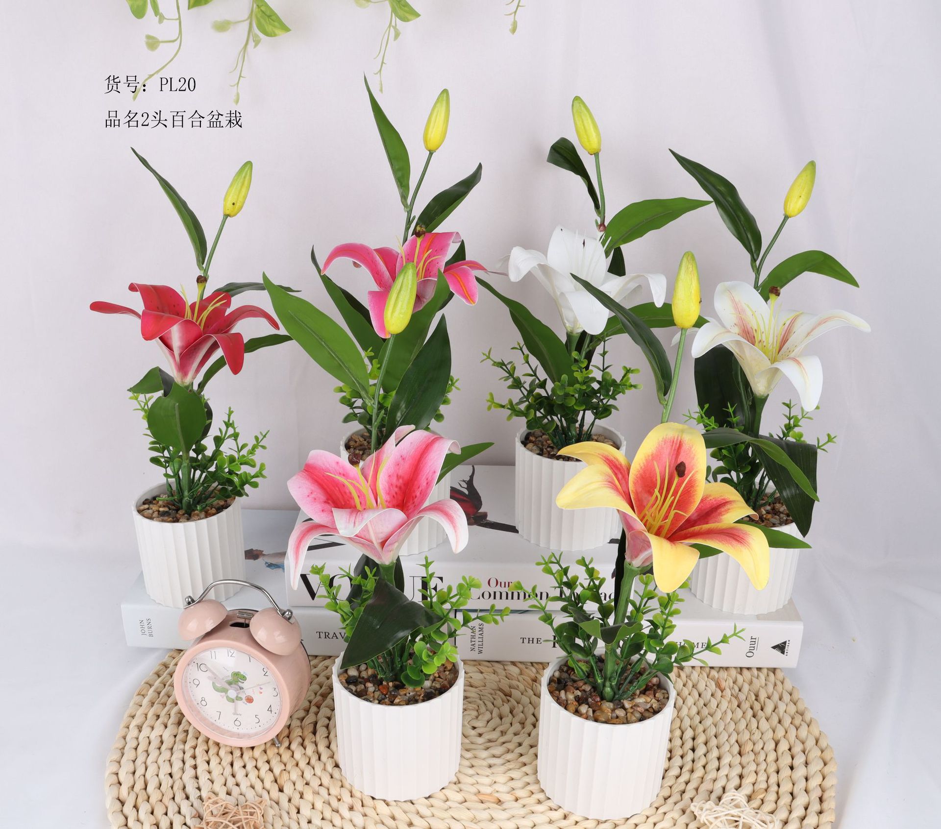 仿真百合盆栽/仿真花盆景/仿真花创意内室小摆件/亚马逊厂家直供详情1
