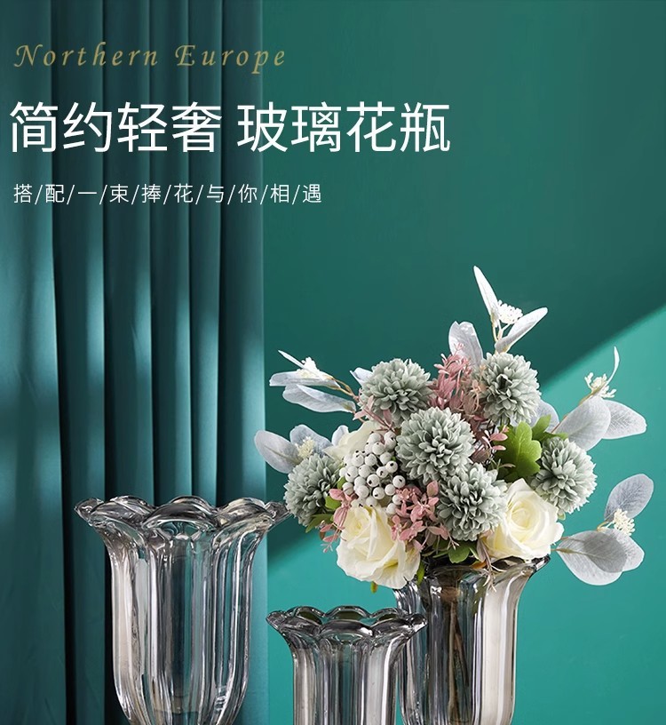 北欧ins高颜值罗马高脚风灯透明玻璃花瓶水养鲜花插花器餐桌摆件详情16