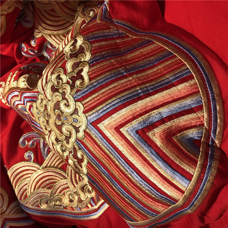 新款100s高档纯棉婚庆四件套长绒棉重工刺绣大红色床上结婚多件套详情14