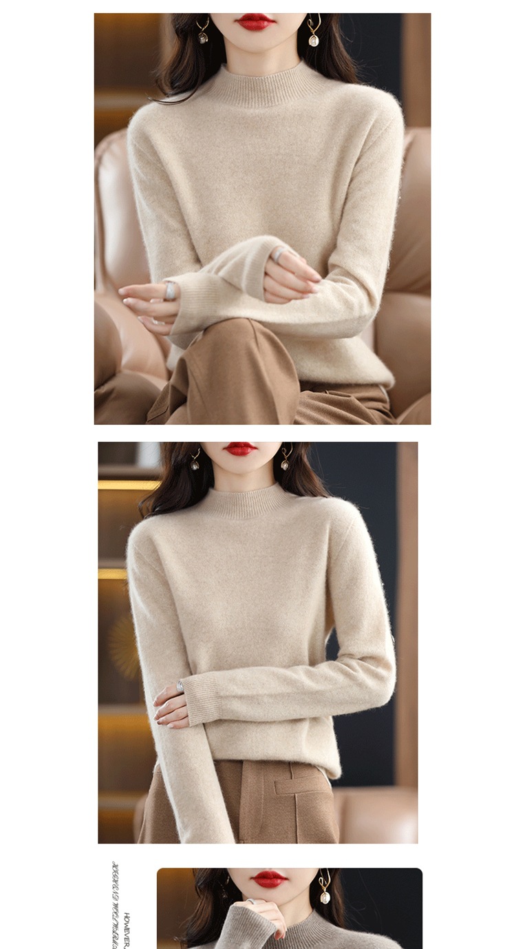 The new semi-high-neck cashmere sweater for women in the 2022 autumn and winter season is elegant and slimming. It is a versatile cashmere base knitted sweater top pic 9