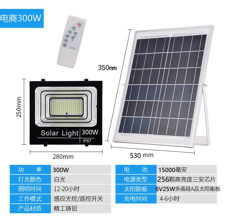 led庭院灯太阳能投光灯60W户外路灯100W花园壁灯光感应广场灯200W详情29