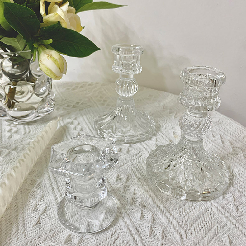 European-style ins crystal relief glass candlesticks, simple and creative home decoration items, scented candles, candlestick decoration wholesale pic 9