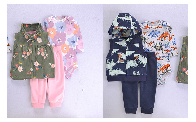 A three-piece set of baby, spring, autumn and winter vests, hooded outerwear, and baby fleece backpack clothing pic 7