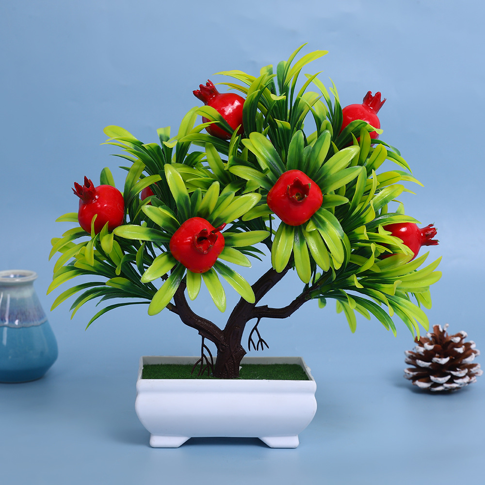 A comprehensive collection of simulated fruit potted plants and bonsai, including red apples, pomegranates, strawberries, oranges, peaches, mangoes, bananas, and red peppers for decoration pic 2