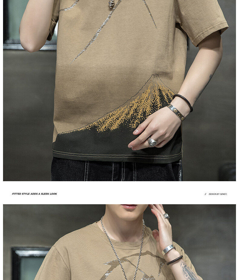 短袖t恤男士夏季新款潮牌ins休闲半袖体恤衫火山岩印花男装上衣服详情15