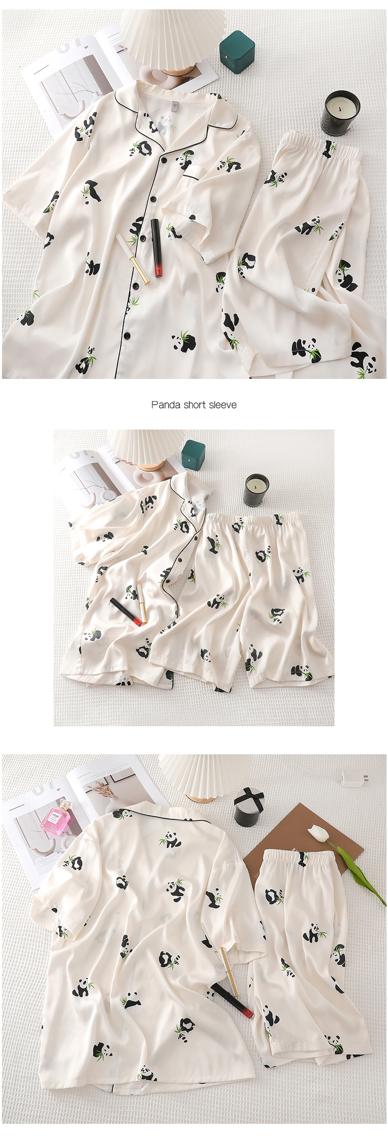 Pareja hielo pijamas de seda mujeres verano seda manga corta moda imitación de seda ropa casera outwear traje hombre al por mayor pic 33