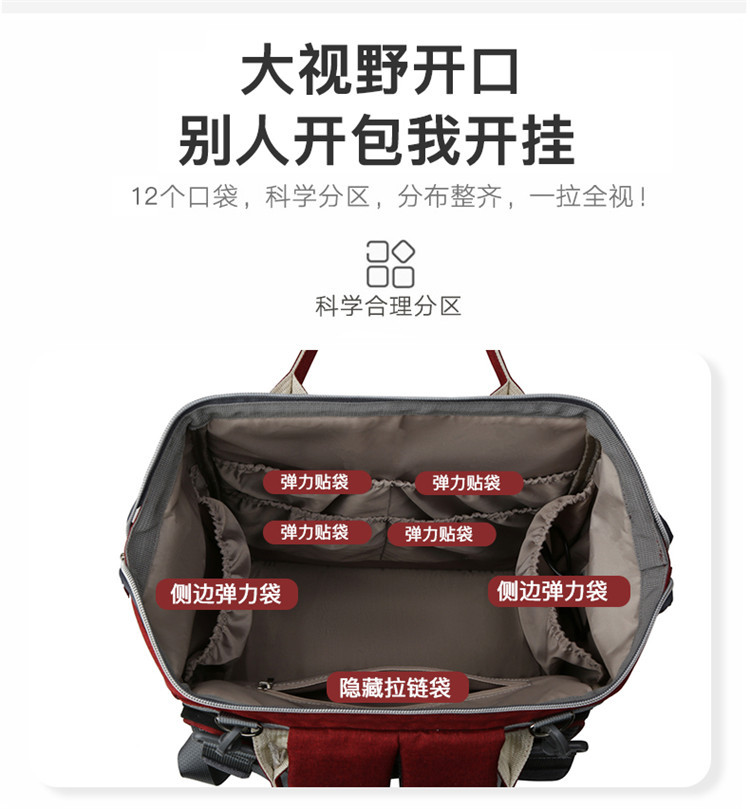 Nuevo modelo mommy bag cama cama plegable baby bag mamá multifuncional recargable impermeable bordado hilo mochila cama cross-border blast pic 17