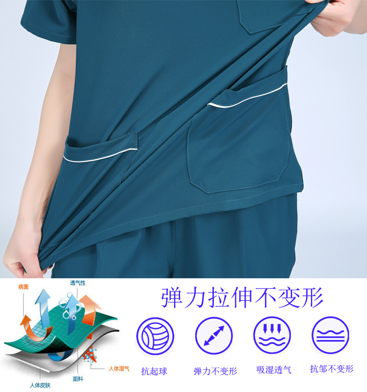 夏季弹力洗手衣夏季女短袖长袖套装护士美容院口腔薄款医生工作服详情7