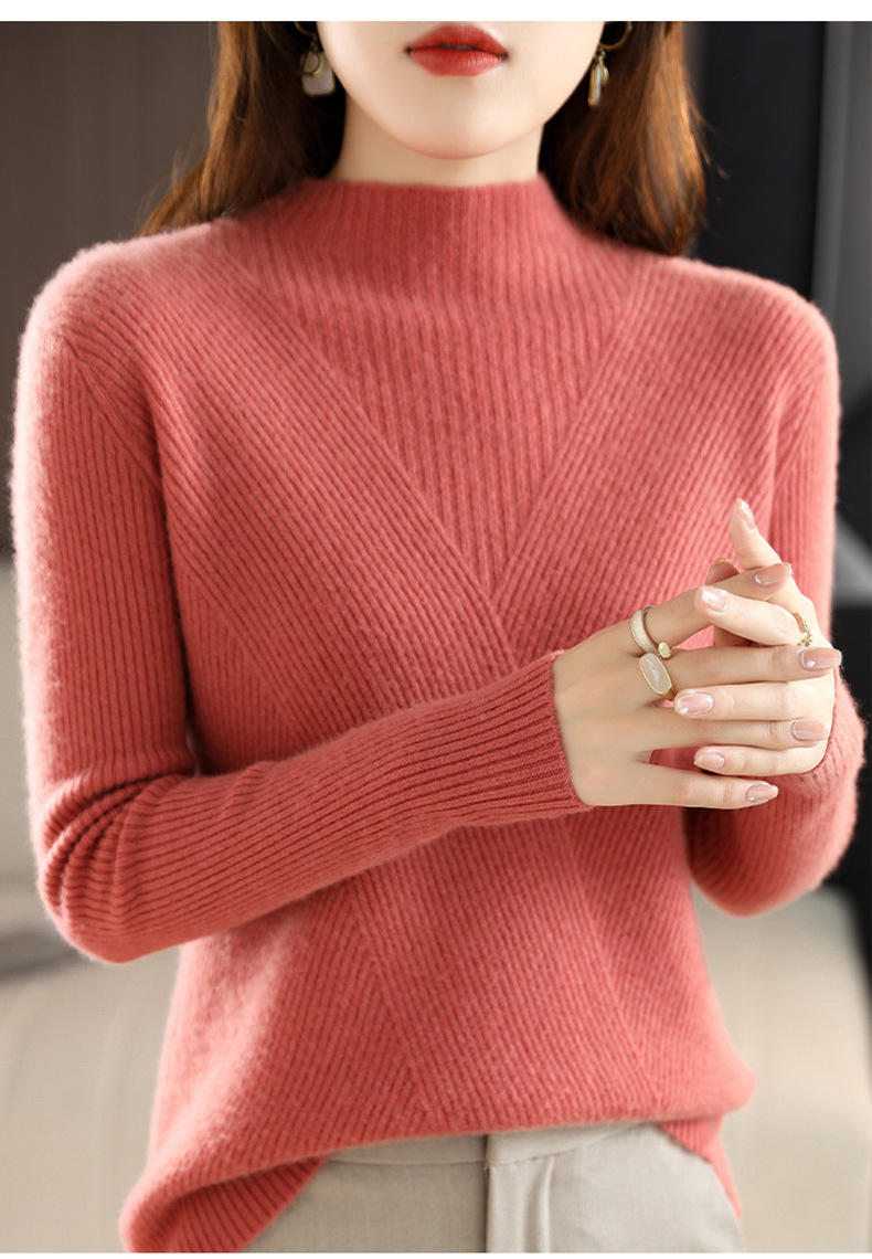 Autumn and winter stand-up collar wool core-spun yarn sweater for women, semi-high collar solid color slim fit, paired with a base layer for women 2022 new style pic 47