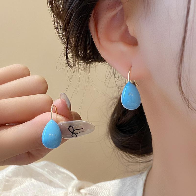 夏季彩色滴油钛钢耳环简约设计百搭轻奢高级感夏天水滴耳饰不掉色详情19