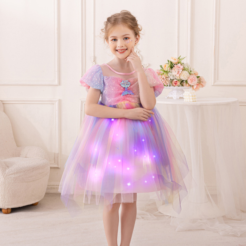 纯棉跨境女童连衣裙独角兽童裙女宝宝蓬蓬裙发光美人鱼公主裙代发详情6