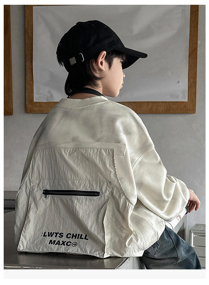 男童春装浅白色卫衣春秋款2025春季新款儿童炸街上衣中大童痞帅男详情13