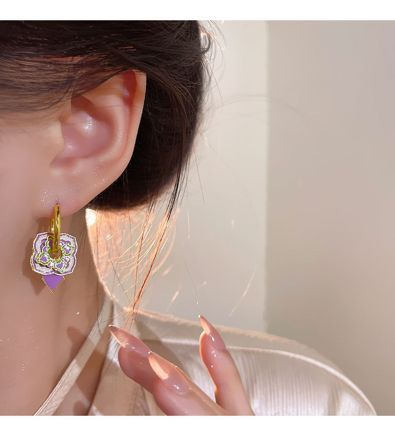 New Chinese-style vintage purple enamel earrings for women, unique and high-end earring, 2025 new retro earrings pic 14