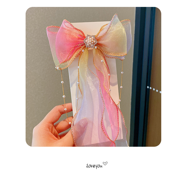 Super fairy-like pearl bow headwear, children's braid hair, ponytail, tassels, ribbons, hair clips, girls' hair ties, summer hair clips pic 38