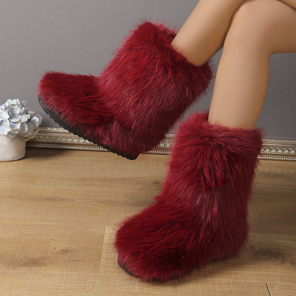 跨境新款毛毛靴子冬季保暖加绒雪地靴女大码中筒靴子44码外贸靴子详情17