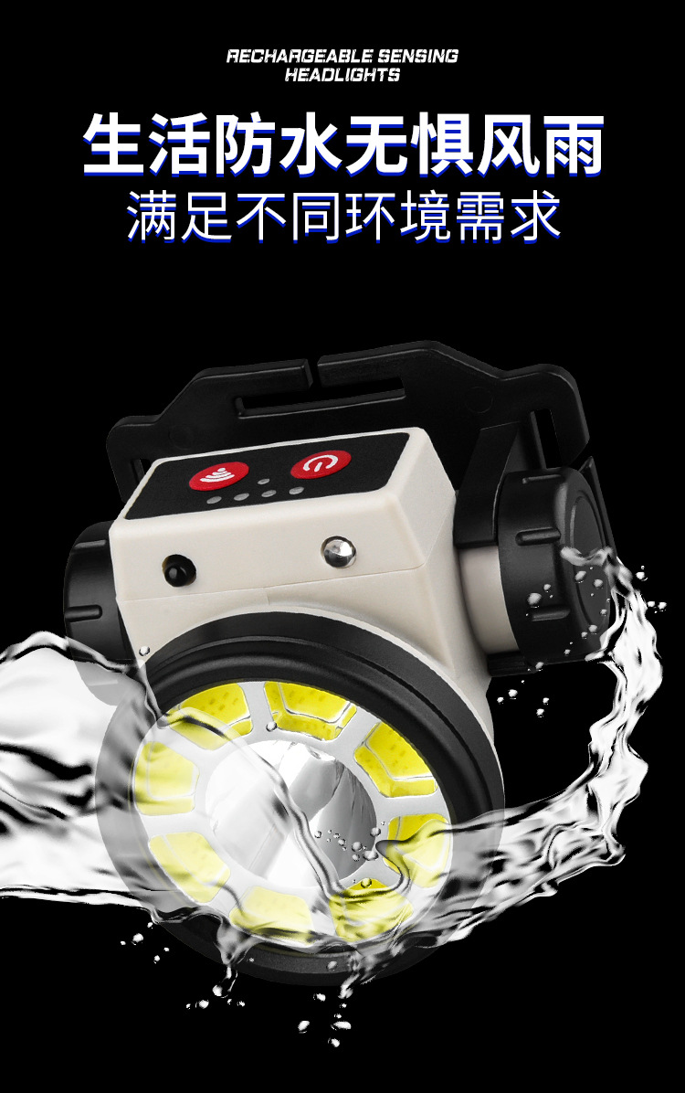 跨境智能感应头灯led户外强光usb充电轻便工作电筒夜钓跑步cob灯详情13