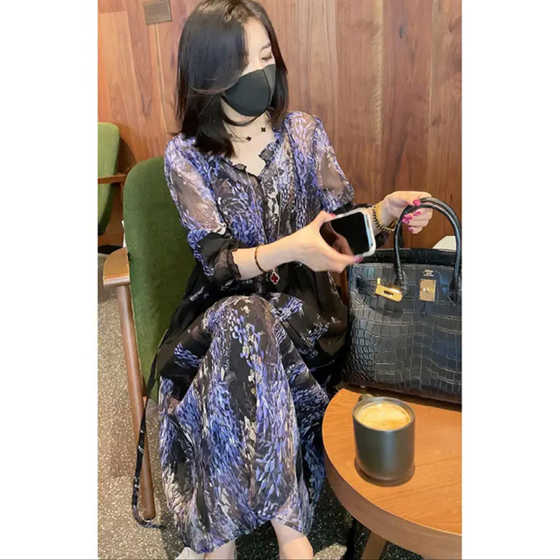 碎花连衣裙女2022夏季新款气质名媛高端轻薄大牌轻奢别致小众长裙详情1