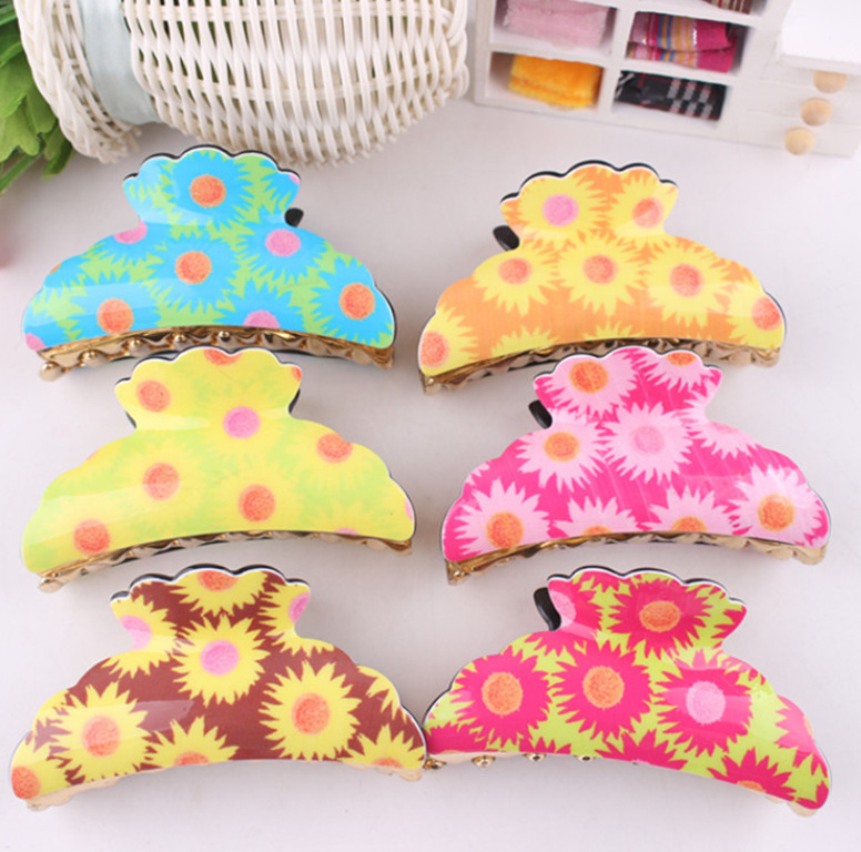 Large Korean floral acrylic hair clips pic 5