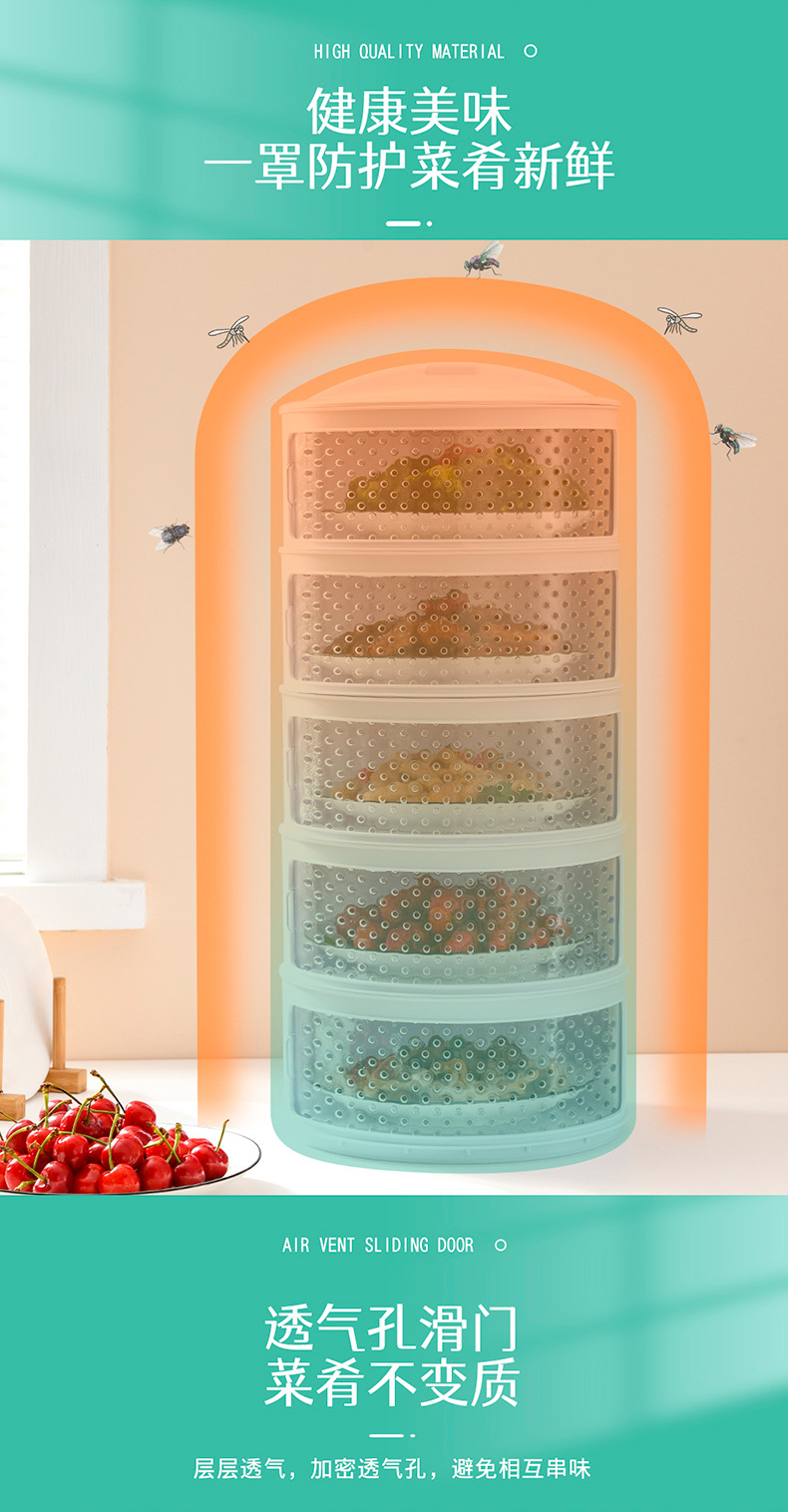 Breathable and heat-insulating vegetable cover, kitchen transparent plastic multi-layer food cover, summer dining table mosquito and fly-proof preservation cover pic 18