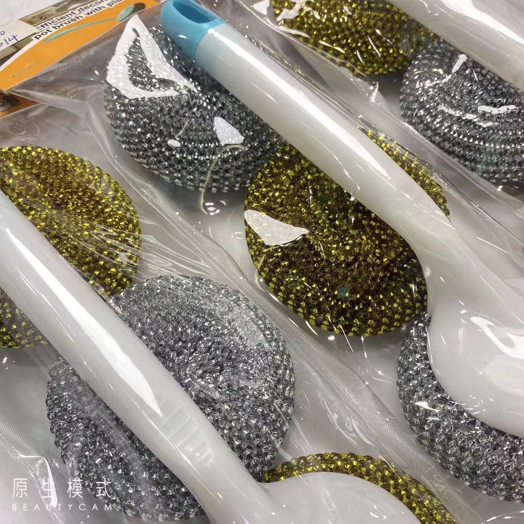 Plastic bowl brush, long-handled pot brush, steel wool ball kitchen cleaning brush, wall-mounted sink and stove cleaning brush pic 7