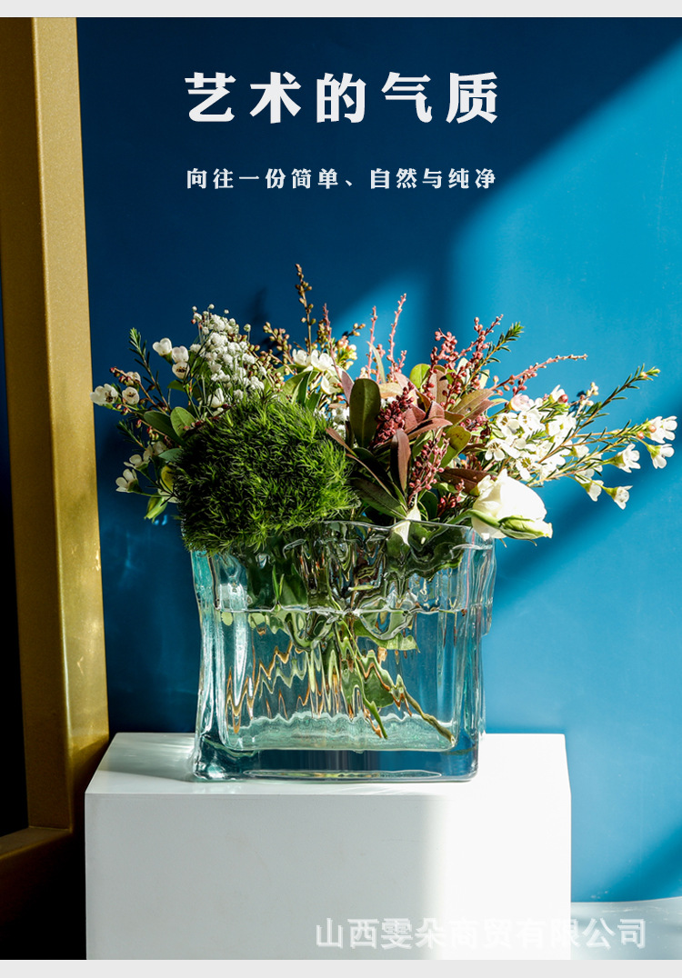 Wholesale glacier pattern square vases, modern and simple ins Spanish-style glass square vases, hydroponic ornaments pic 10