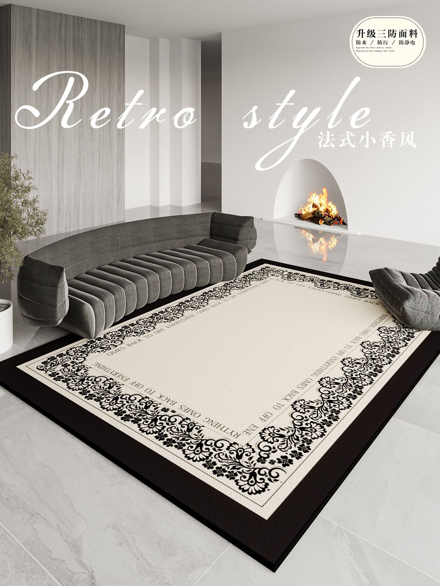The American-style light luxury living room features a large carpet with simple stripes. The reception room is fully carpeted with Belgian velvet. The bedroom is covered with a carpet pic 1