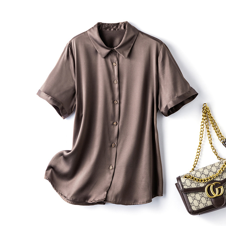Silk short-sleeved shirt, a new summer professional shirt for women, with a unique design sense and a niche commuting top made of mulberry silk pic 45