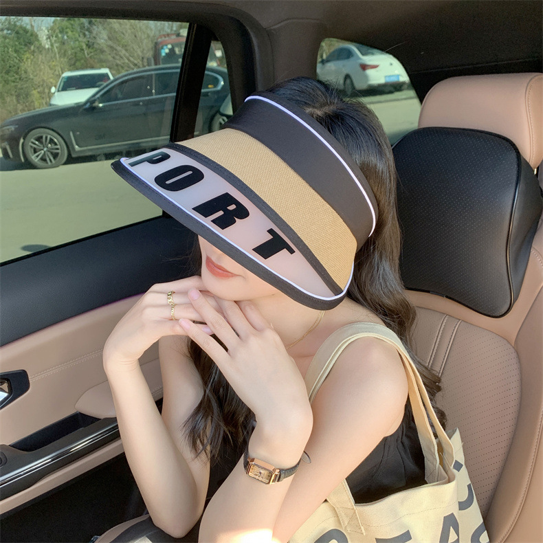 A wide-brimmed lettered open-top sun hat for women to ride in summer without flipping, a beach sun hat that protects against ultraviolet rays, and a Korean style trend pic 11