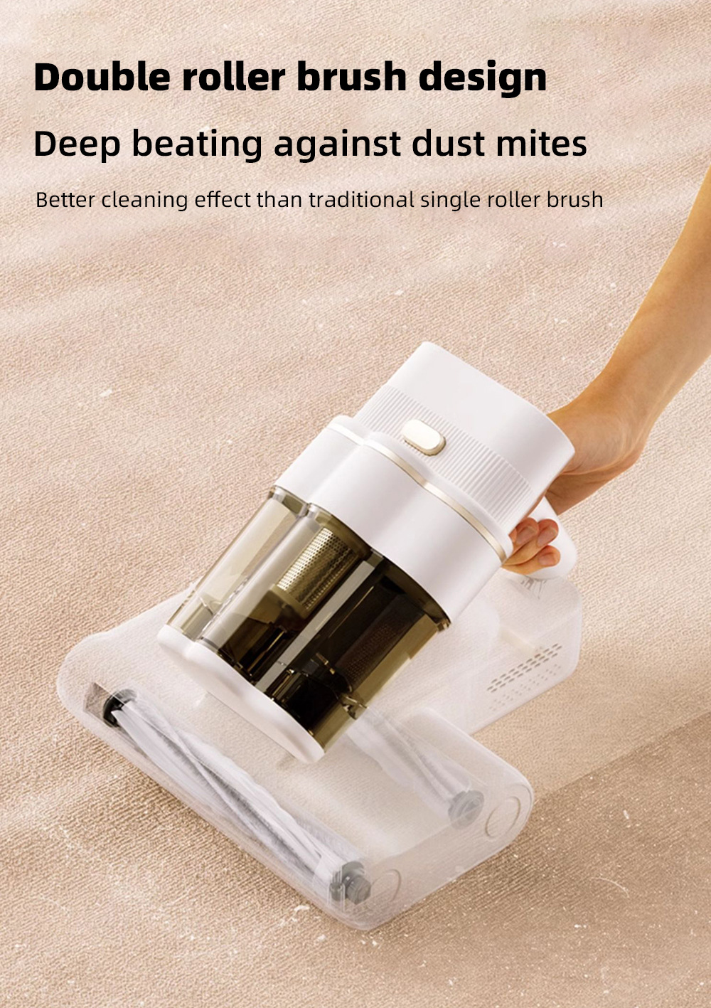 Double roller brush mite remover, a mite removal wonder, a large household vacuum cleaner for bed removal, ultrasonic and ultraviolet sterilization power purification pic 5