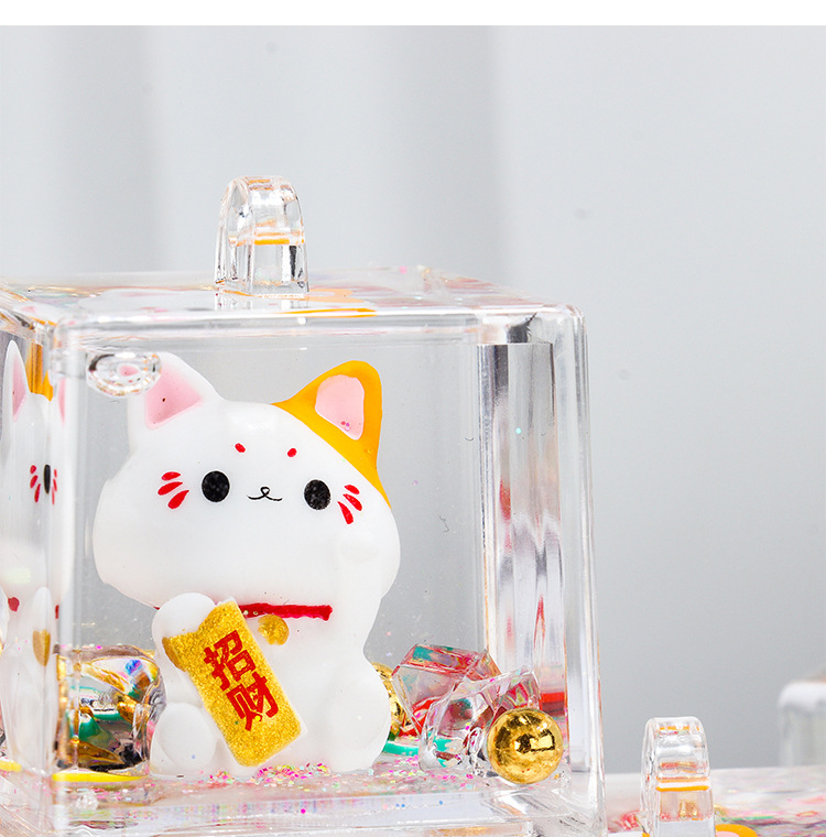 可爱招财猫入油流沙瓶桌面摆件亚克力钥匙扣包包挂件小礼品批发【支持混批】详情5