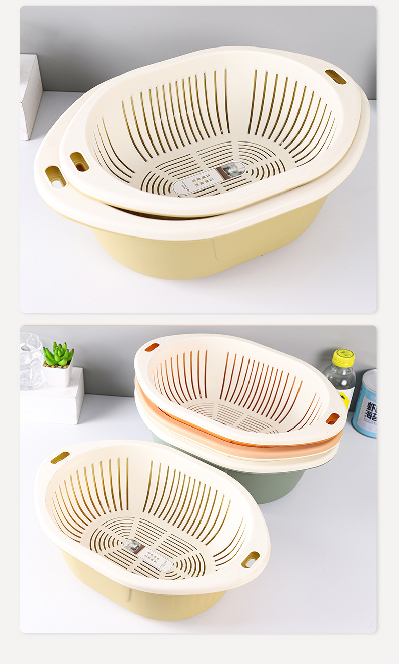 Fashionable, simple and plain double-layer hollowed-out washbasin, draining basket, kitchen and living room fruit plate, fruit washing and storage function pic 13