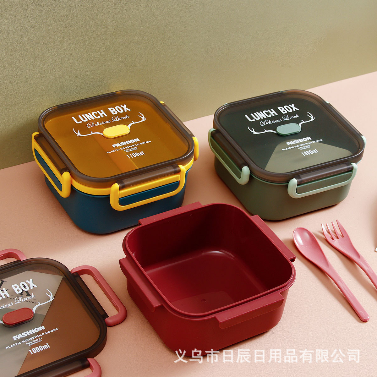 日式微波炉方形饭盒上班族学生可加热餐盒大容量户外便当盒带叉勺详情6