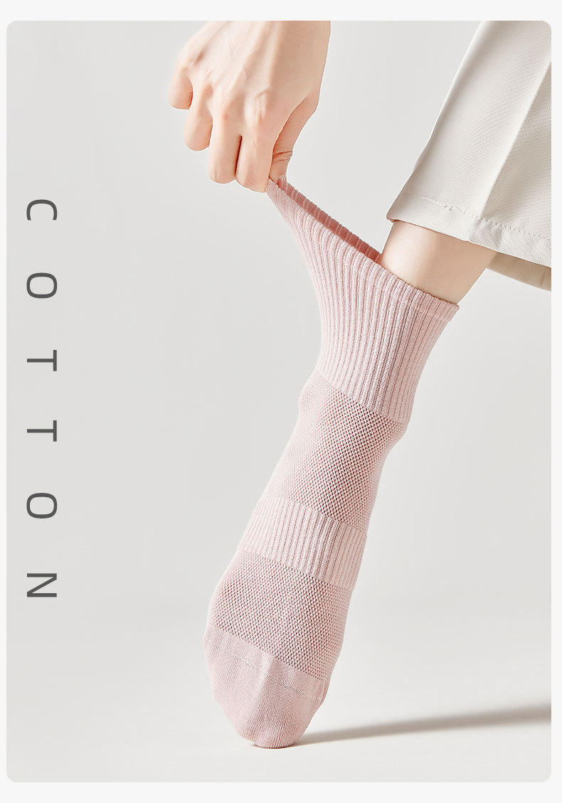 袜子女全棉中筒袜春夏季纯棉黑色纯色薄款四季女士夏潮网眼棉袜潮详情12