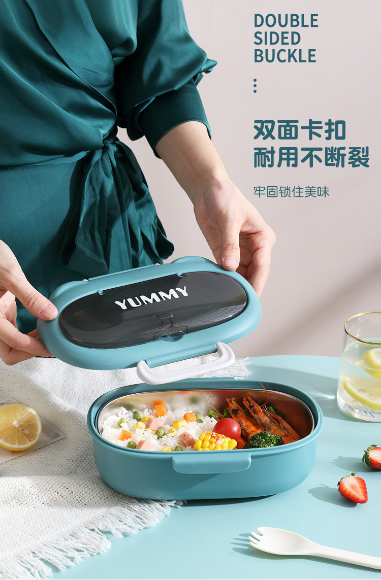 304不锈钢饭盒食品级保温午餐盒 带餐具便当盒微波炉学生保鲜饭盒详情5