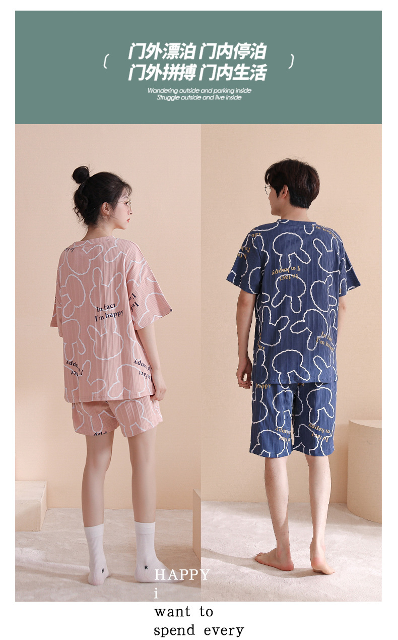 Novedades pareja manga corta pantalones cortos pijamas mujer verano slim algodón peinado hombre traje de hogar suelto casual cartoon pic 77