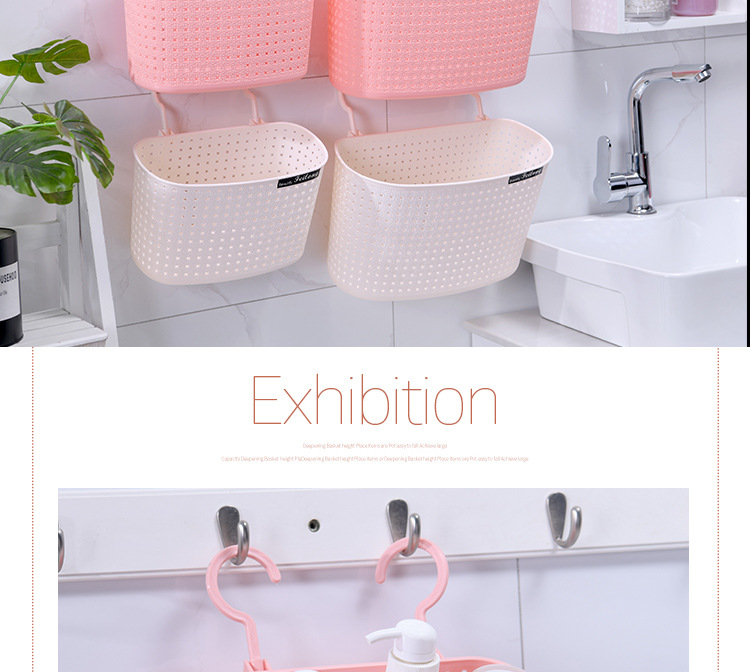 Imitación ratán trenzado multifuncional asphalt storage basket tufos suspendidos baño vacío cesta de almacenamiento de baño hogar doble gancho cesta colgante pic 3
