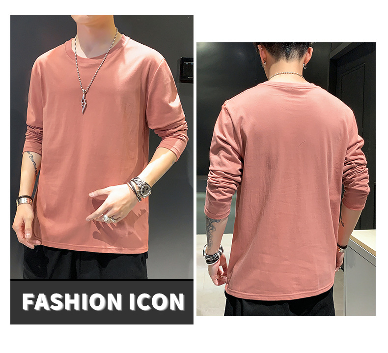 Long-sleeved T-shirt for men, solid white cotton base layer, Korean-style sporty loose trendy ins, spring and autumn inner layer casual top pic 22