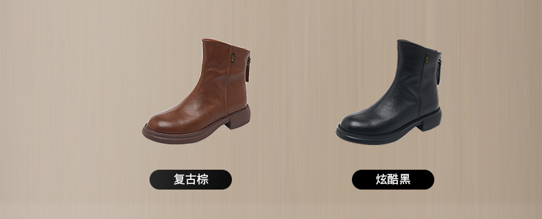 秋冬加绒真皮马丁靴女 韩版后拉链瘦瘦女靴子复古中帮大码休闲鞋详情6