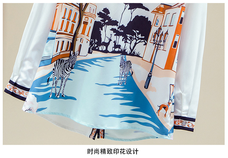 This is a new autumn printed shirt for women, featuring a French long-sleeved style and a loose, slimming look pic 4