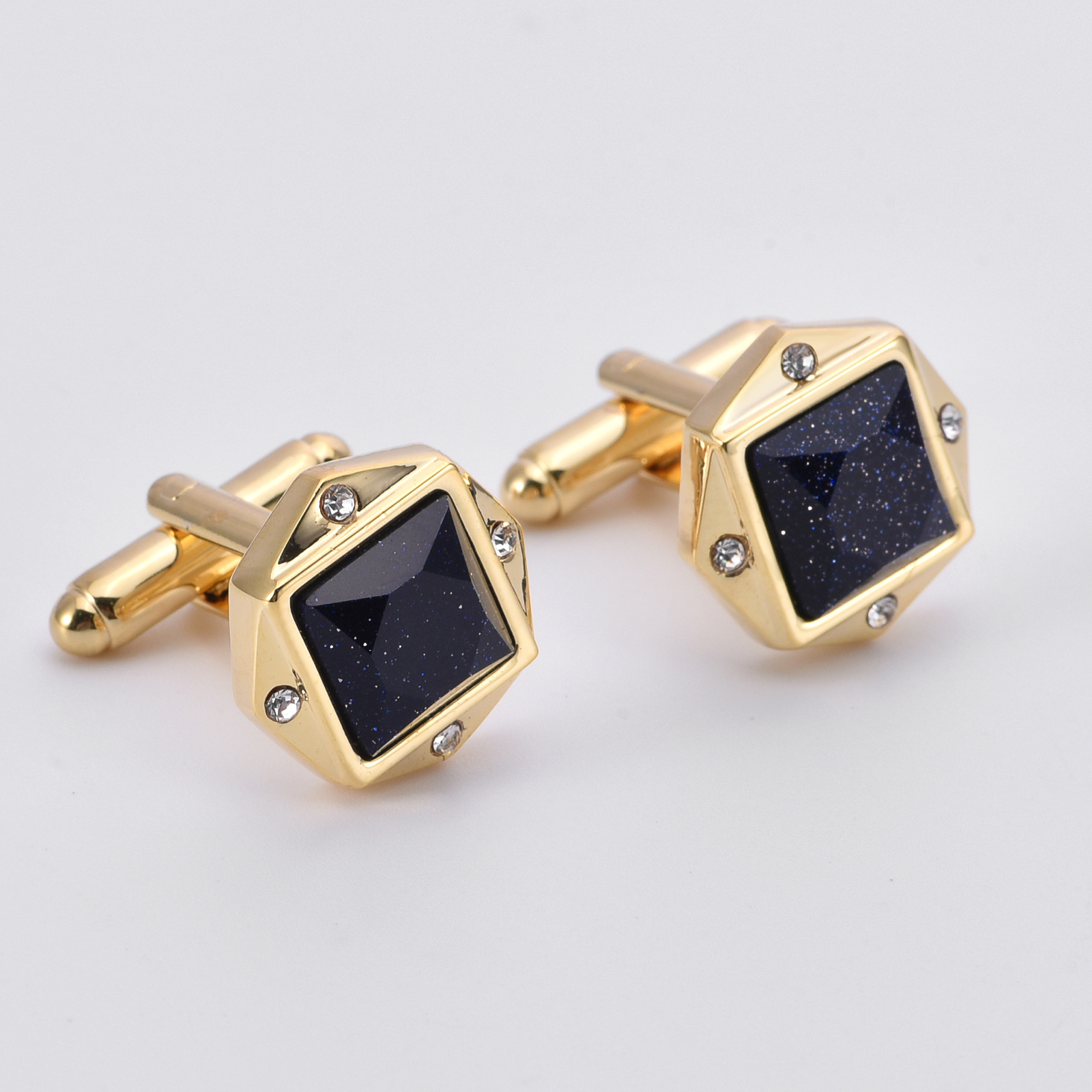【 New in Stock Wholesale 】 High-end French shirt cufflinks, natural blue sandstone cufflinks pic 4