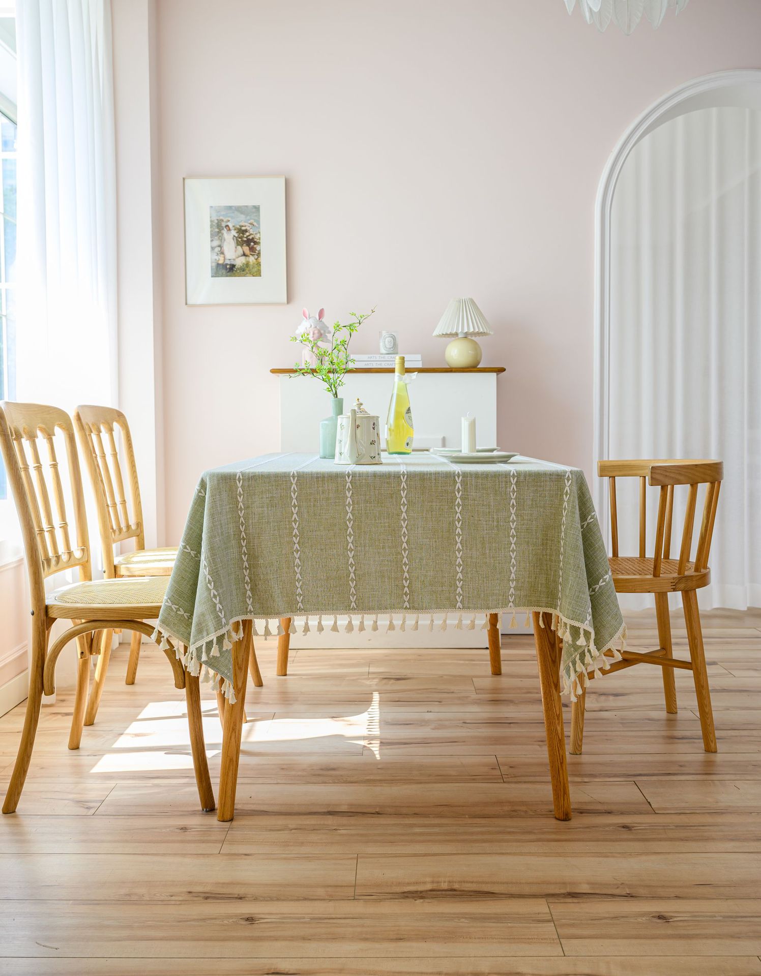 Cross-border three-dimensional embroidered striped tablecloth, popular black solid color, white cotton and linen tablecloth cover, fabric outdoor party pic 65