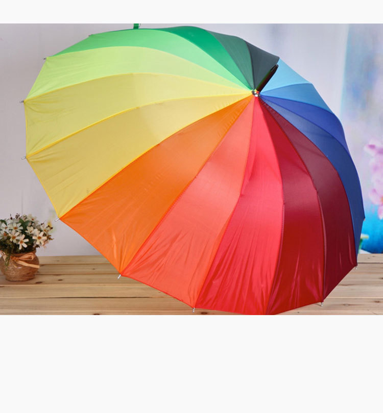 Factory direct sales: 16-bone gradient color straight pole rainbow umbrella, automatic long-handled windproof umbrella, creative advertising umbrella pic 11