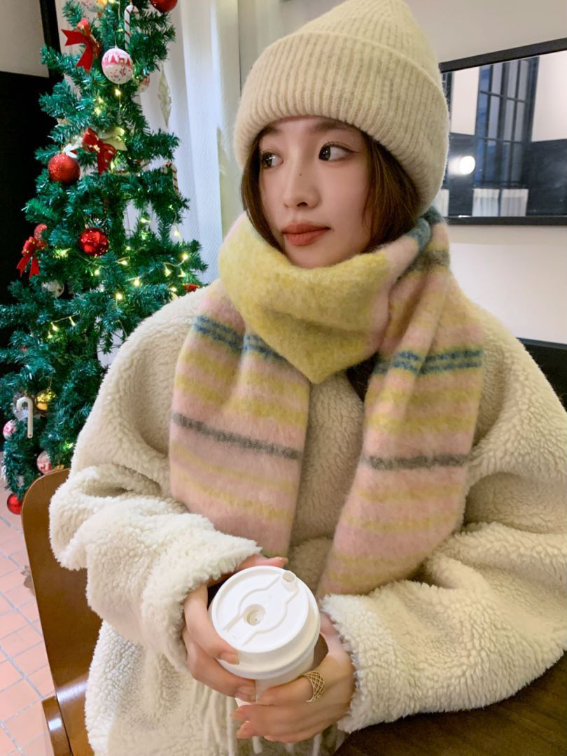 2024秋冬季新款高级感格纹大围巾女韩版学生百搭披肩拼色保暖围脖详情4