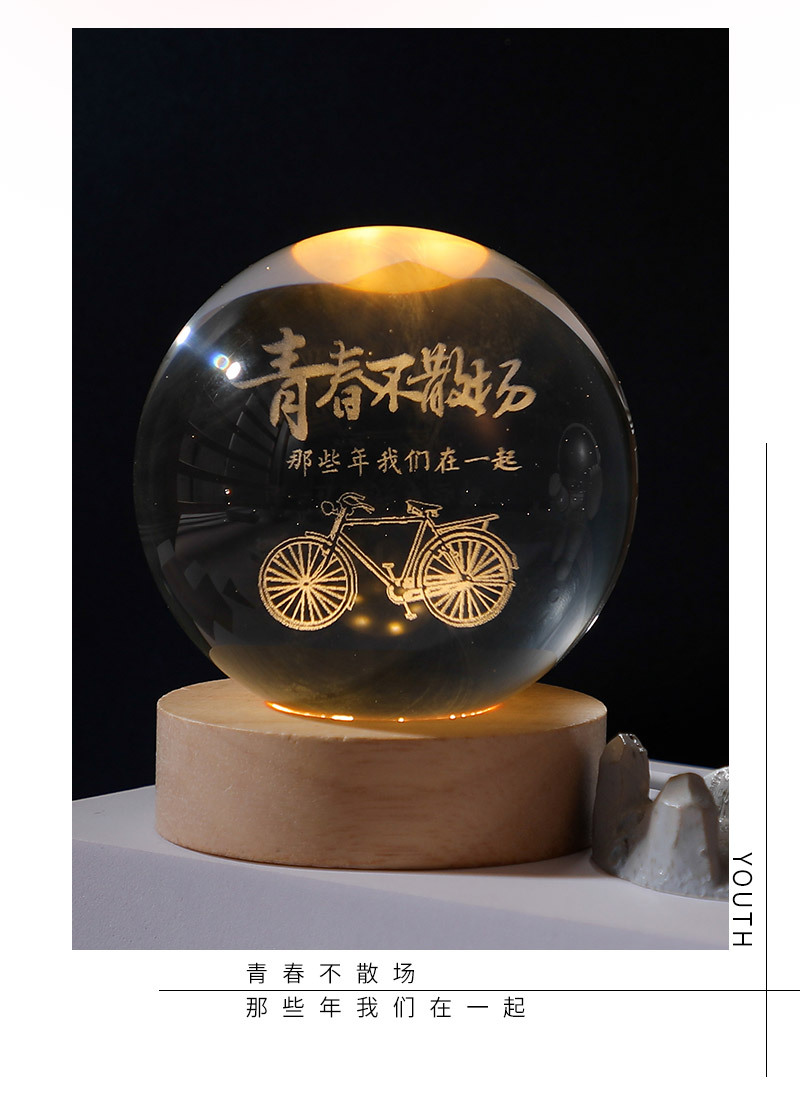 Escultura interior 3d bola de cristal pequeña luz nocturna galaxia bola de vidrio base luminosa de madera mesa de escritorio de ping-pong regalos de decoración de vacaciones pic 13
