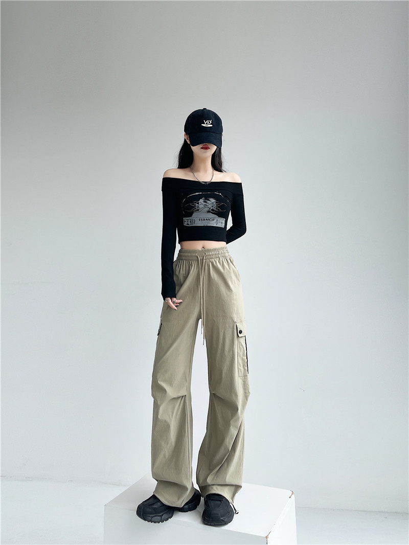 2024抽绳束脚工装休闲裤女春夏薄款设计感褶皱宽松美式长裤子详情27