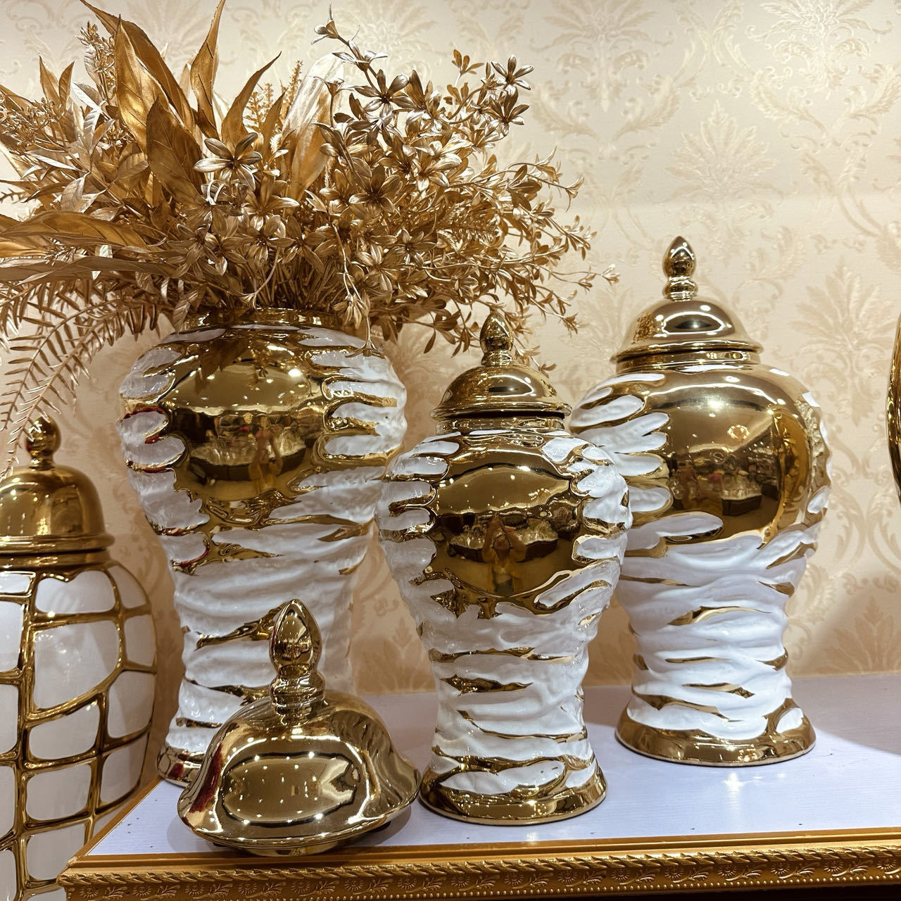 2025 New European-style electroplated gold ceramic general vase decoration, light luxury handicrafts, model room soft decoration, entrance hall decoration, vase wholesale, ceramic vase, simulated flower belt vase, vase, vase, hydroponic vase pic 13