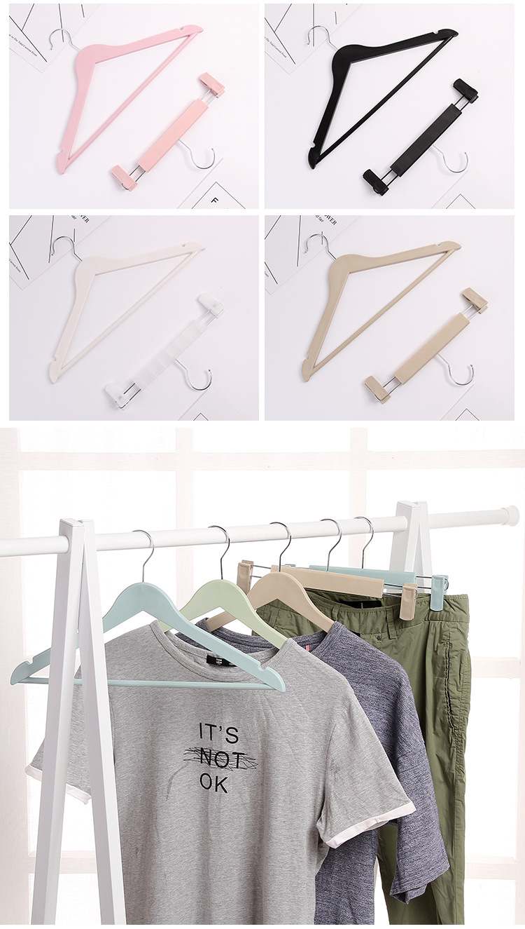 Wholesale of best-selling anti-slip colored plastic frosted clothes drying racks and trouser racks from the manufacturer, with extendable trouser clips pic 9