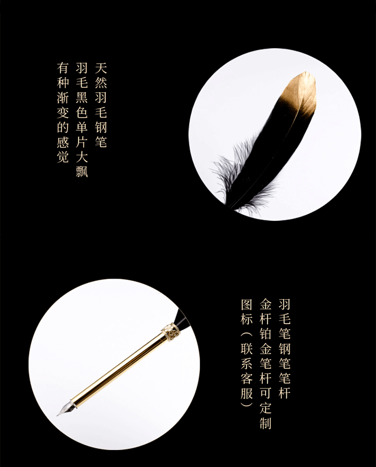 欧式复古金杆铂金单片亮片钢笔套装蘸水笔套装天然羽毛钢笔礼品笔详情125