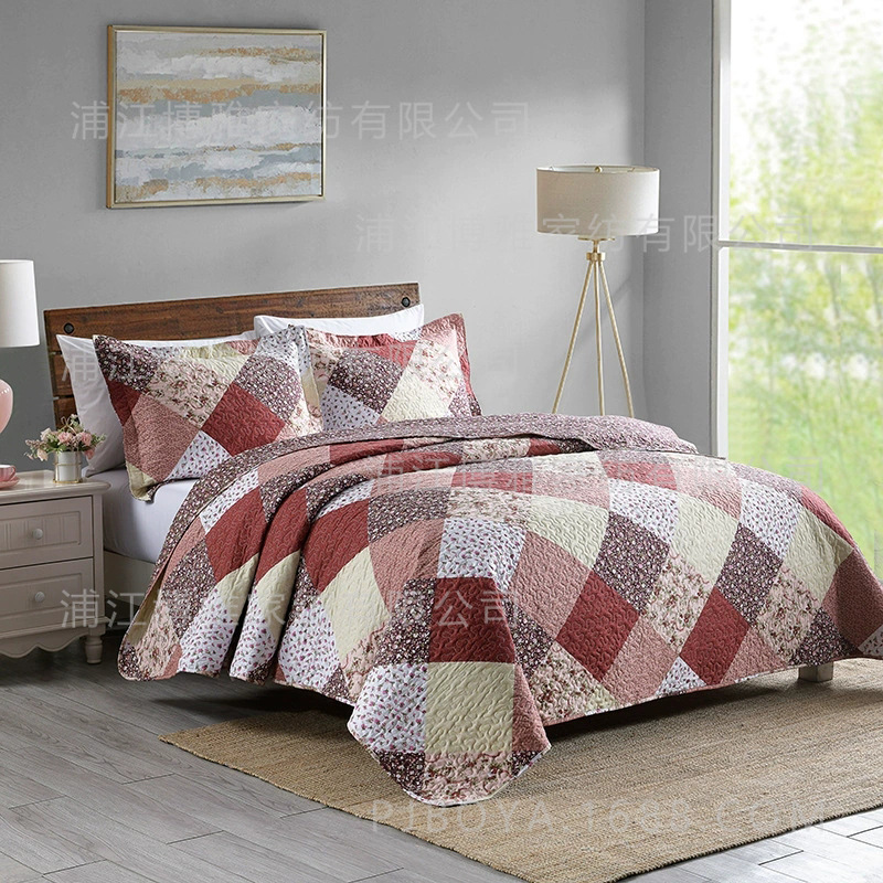 A three-piece set of soft and skin-friendly small floral polyester sewing quilt and bed cover with Boya printed and fresh Korean country style pic 9