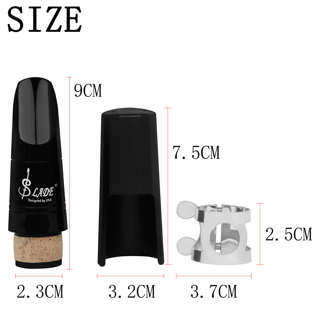 SLADE high-grade B-flat clarinet mouthpiece set, ABS bakelite mouthpiece cap, clip, black pipe mouthpiece for beginners pic 6